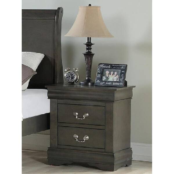 GOSALMON 2Drawer Dark Gray Nightstand 24 in. H x 21 in. W x 15 in. D