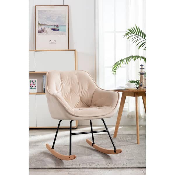 Beige Velvet Living Room Comfortable Rocking Chair Accent P Y202200009 Beige Velvet Living Room Comfortable, Comfy Rocking Chair For Living Room
