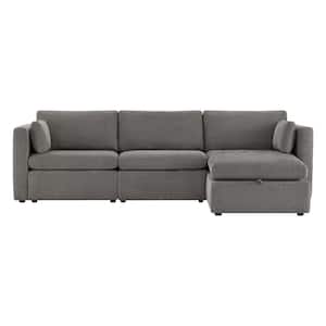 Rhea 112.6 in. Straight Arm 4-Piece Fabric Sectional Sofa in Fossil Gray
