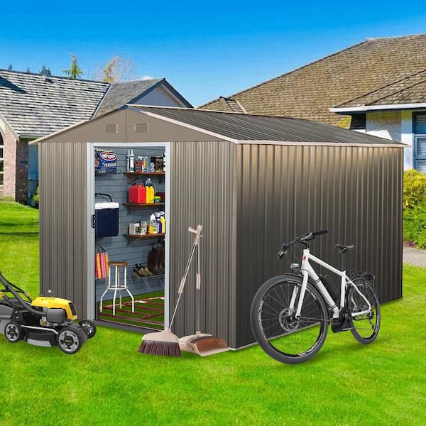 8 ft. x 10 ft. Outdoor Metal Storage Shed 80 sq. ft. in Grey