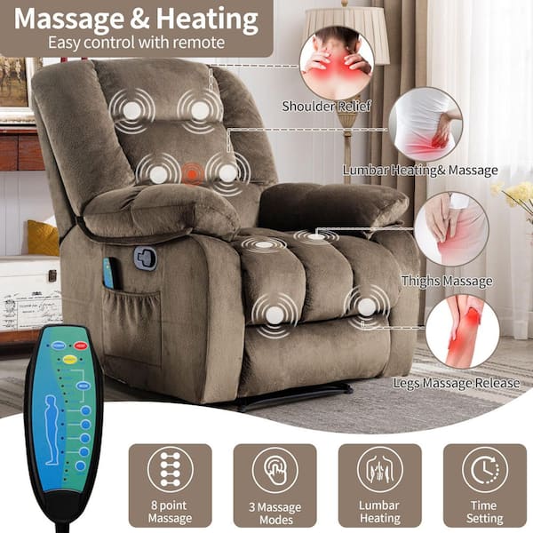 Bestier 36 in. W Brown Overstuffed Massage Recliner with Heat and