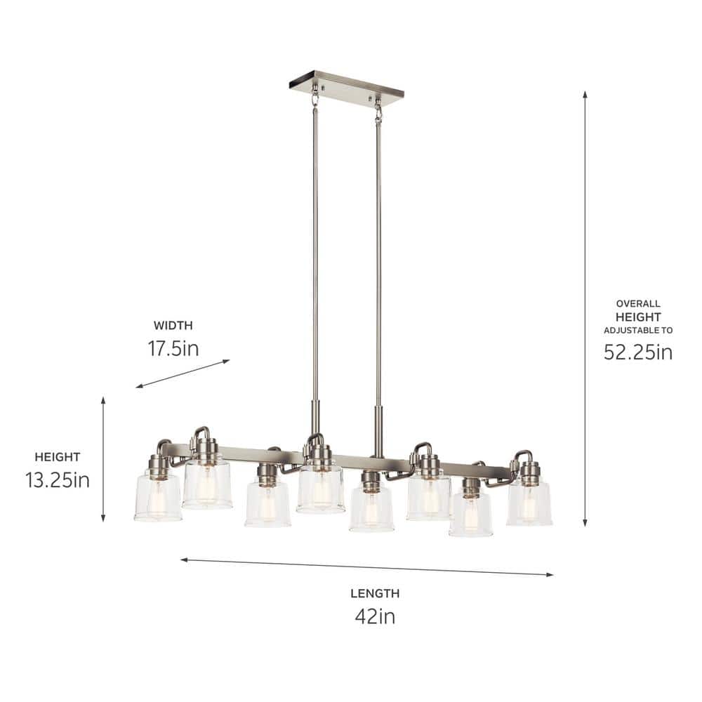 Aivian Nickel Textured 8-Light Industrial Chandelier with Clear Glass