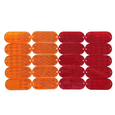10 Red, 10 Amber Oval Self Adhesive or Drill Mount DOT Reflectors (20-Pack)