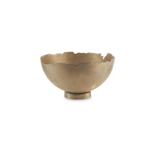Benjara Gold Free Flow Edge Decorative Bowl with Pedestal Base
