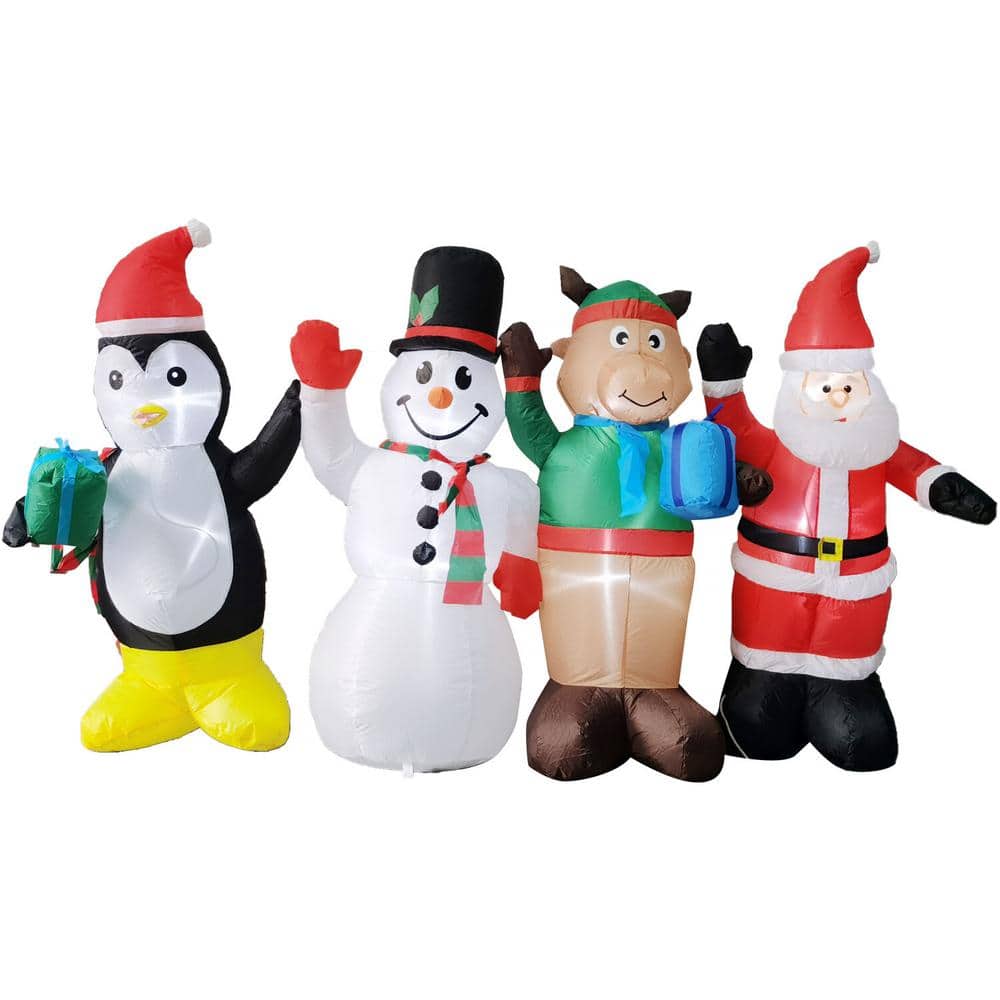 4 ft. x 8 ft. Pre-Lit Inflatable Penguin, Snowman, Reindeer and Santa Frien
