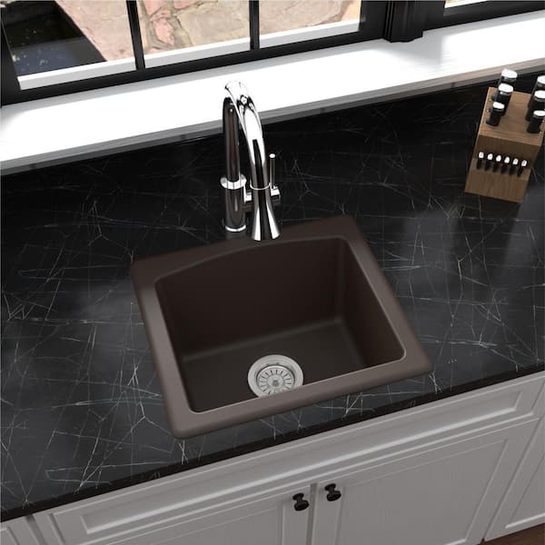 Karran Quartz Composite 18 in. Single Bowl Drop-in or Undermount Kitchen Sink in Brown