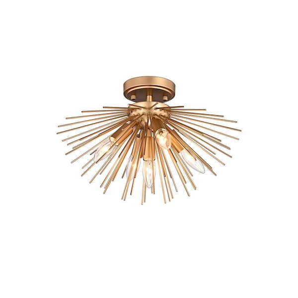 Phoebe 16.5 in. Dia Sputnik Shiny Bronze Metal Flush Mount with 5-Lights