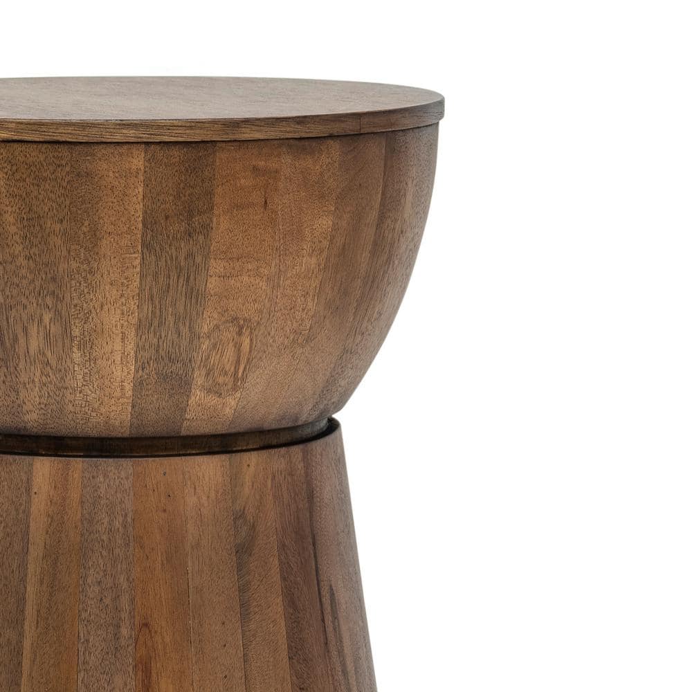 16" Walnut Mango Wood Cinched Drum Table