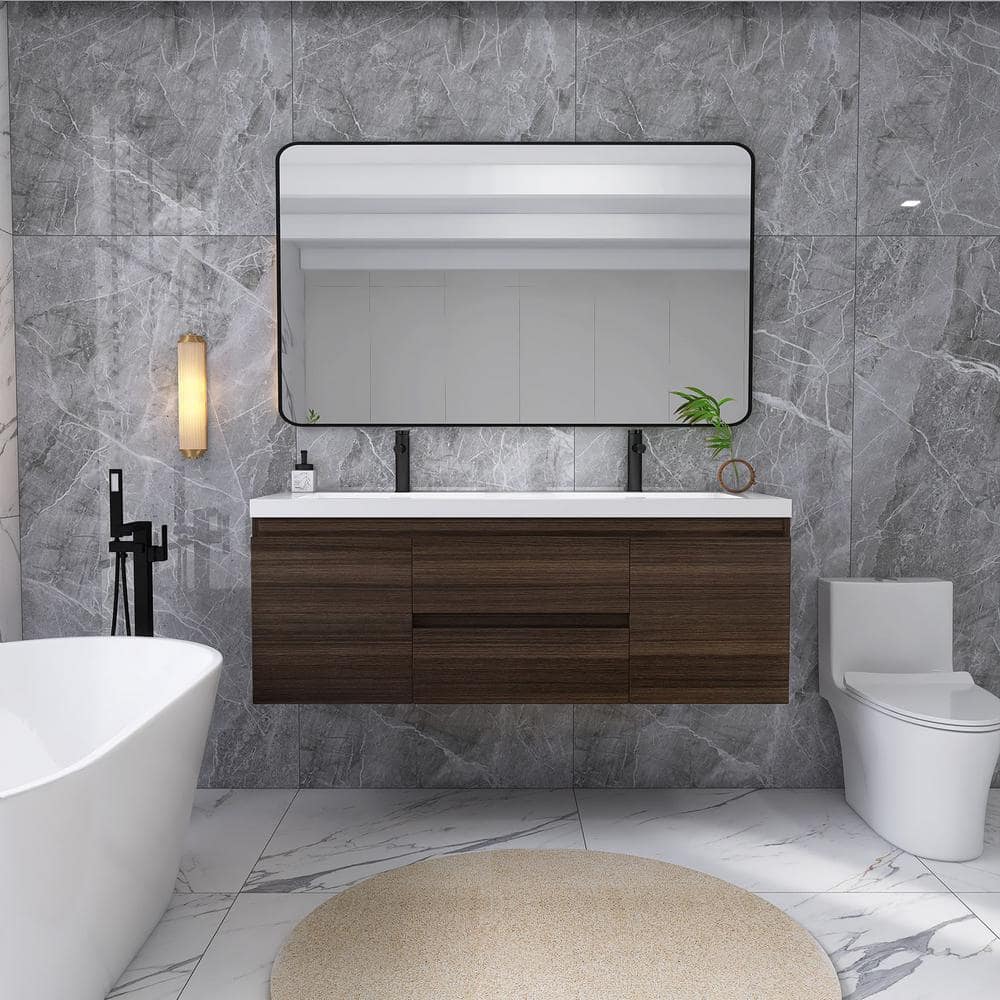 60 in. W x 19.5 in. D x 22.5 in . H Bathroom Vanity in Rose Wood with White