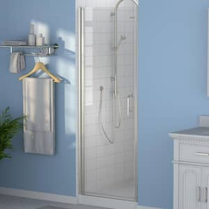 28 in. W x 72 in. H Pivot Semi-Frameless Swing Corner Shower Panel Shower Door in Chrome Finish with Clear Glass(6 mm)