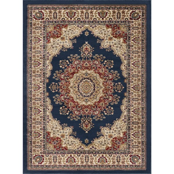 Sensation Border Navy 8 ft. x 11 ft. Indoor Area Rug