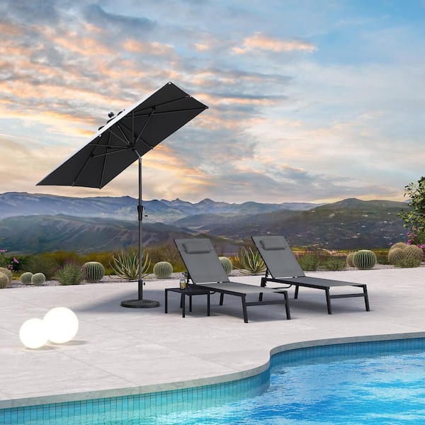 6.5 ft. Square Aluminum Auto-Tilt Outdoor Market Patio Umbrella in Gray