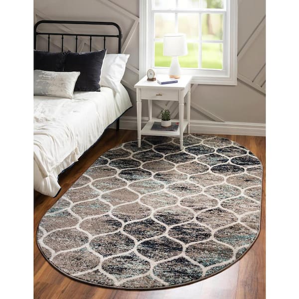 Trellis Frieze Rounded Blue Multi 5 ft. x 8 ft. Area Rug
