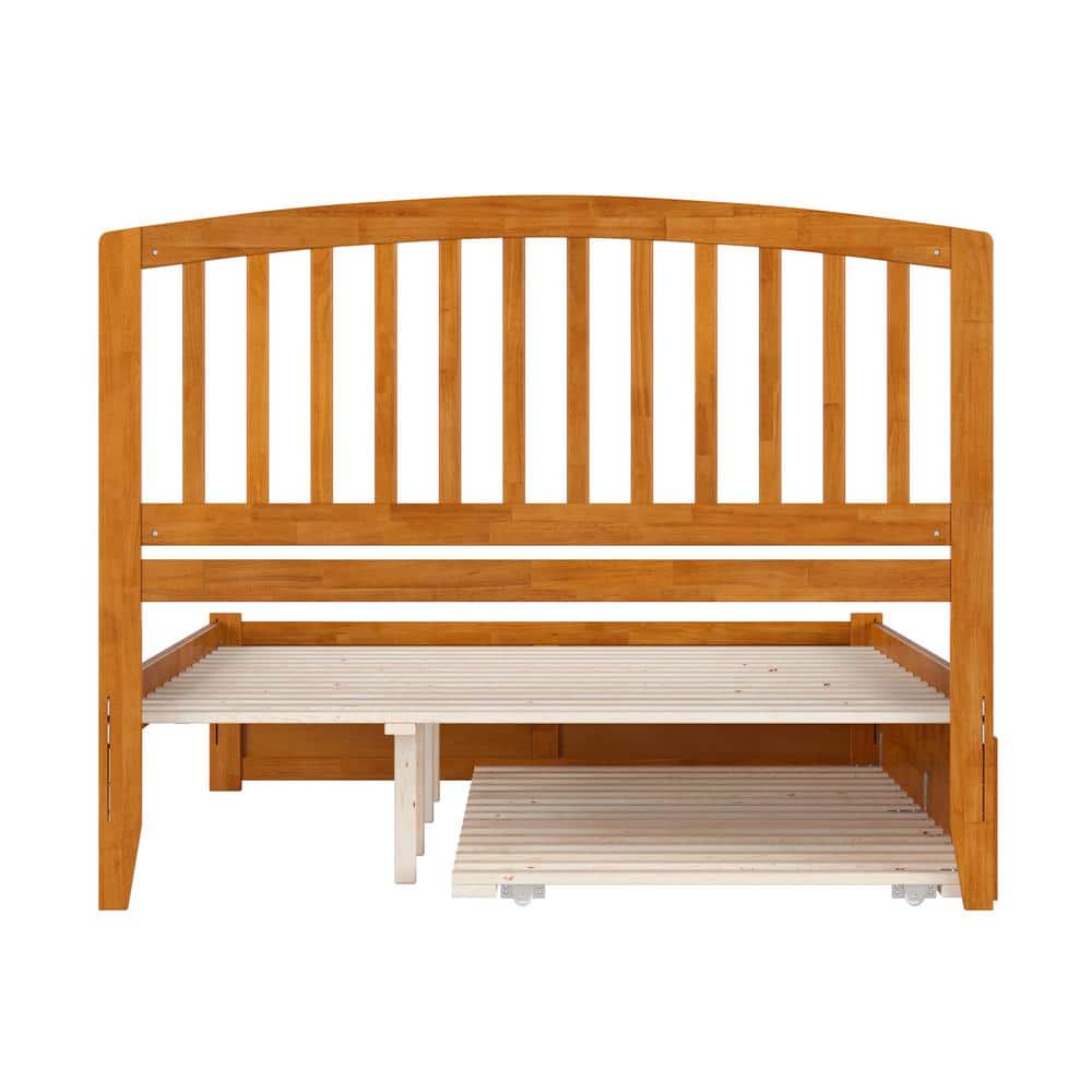 Light Toffee Queen Wood Platform Bed with Slatted Headboard