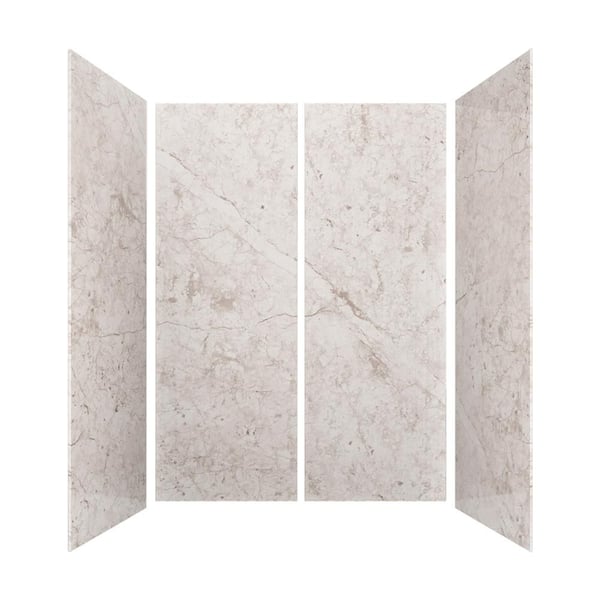 60 in. L x 36 in. W x 84 in. H Glue-Up Alcove Solid Composite Stone 4-Piece Shower Wall Set in Botticcino Beige