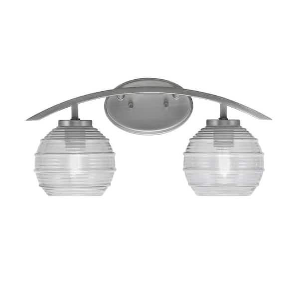 Unbranded Siena 18.25 in. 2-Light Vanity Light Graphite with Clear Ribbed Glass Shades