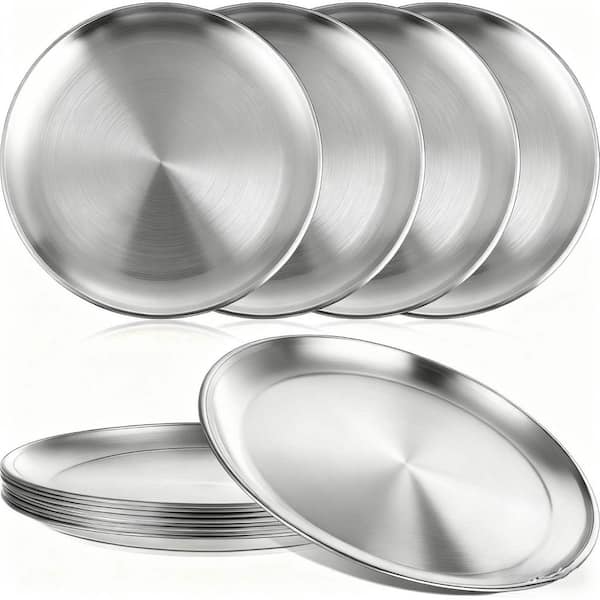 8 in. Stainless Steel Round Pizza Pans 8-Pack for Baking and Serving Safe Sturdy Reusable Easy Clean in Silver