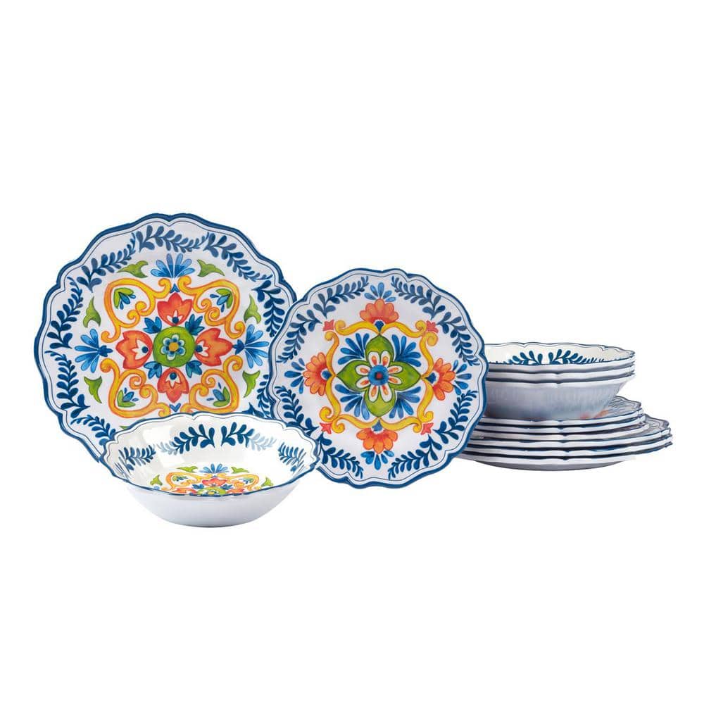 Flores Vibrant Floral Melamine Dinnerware Set, Service for 4