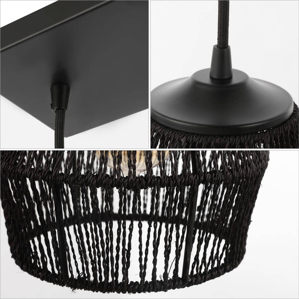 Ibiza Island Black Woven Rope and Metal 3-Light LED Pendant