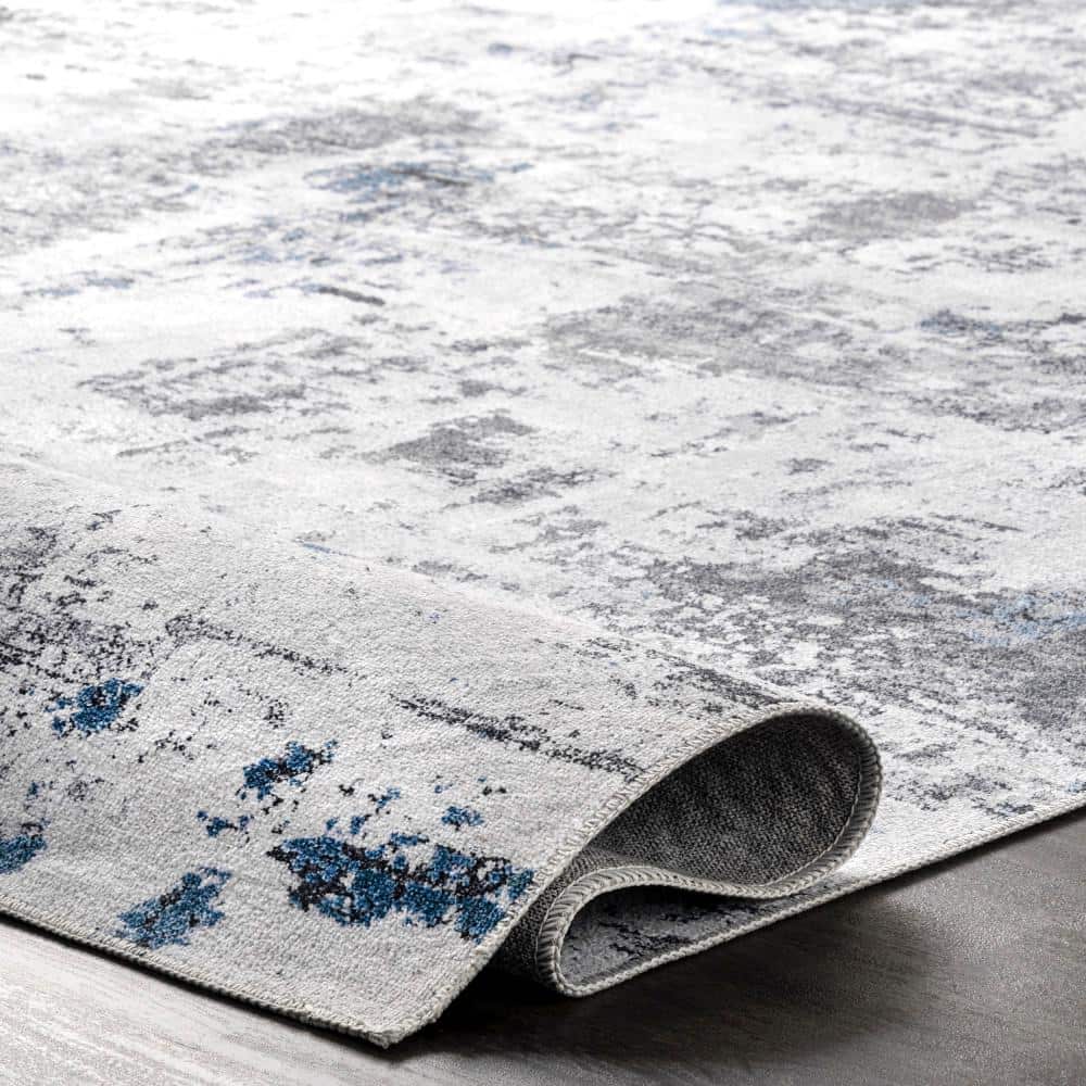 Dali Grey and Blue Abstract Machine Washable 5' x 8' Area Rug
