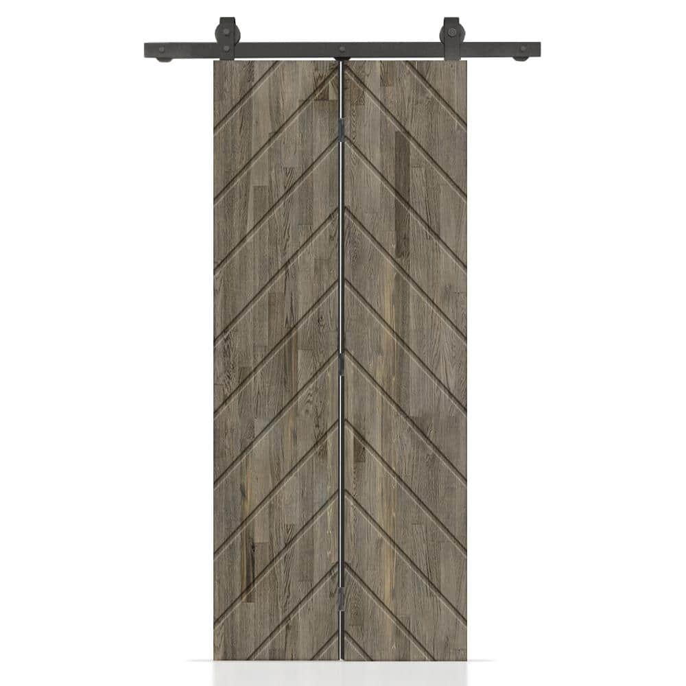 CALHOME Herringbone 20 in. x 80 in. Weather Gray Stained Hollow Core ...