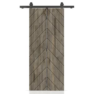 Herringbone 22 in. x 80 in. Weather Gray Stained Hollow Core Pine Wood Bi-fold Door with Sliding Hardware Kit