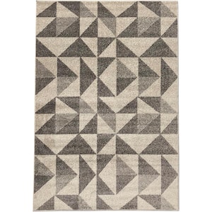 Pyramid Decor Ivory/Grey 2 ft. x 5 ft. Modern Geometric Pattern Area Rug