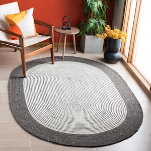 Braided Charcoal/Ivory 4 ft. x 6 ft. Oval Striped Area Rug