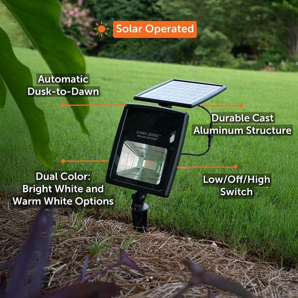 Solar Flood Light 2-Watt Black Solar Outdoor Integrated LED Landscape Flood Light with Bright White