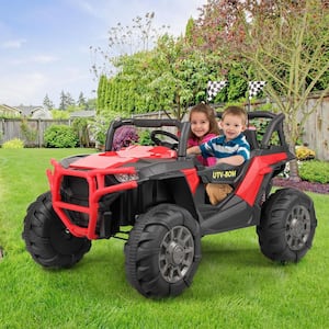 12-Volt Kids Electric Truck 2 Seater Ride on Car with Parental Remote Control/LED Lights/Bluetooth, Red