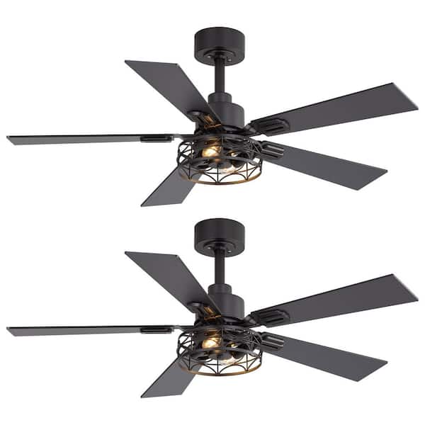 42 in. Black Fandelier Farmhouse Ceiling Fan with Light Kit, Downrod, Black/Brown Blade and Remote Included in (2-Pack)