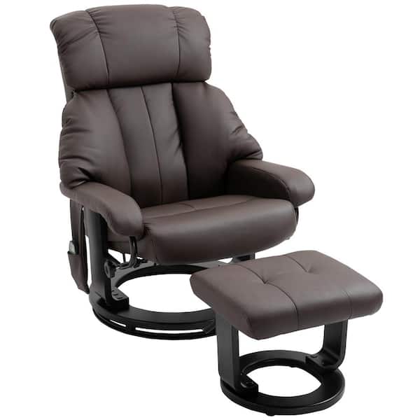 HOMCOM Brown Massage Recliner Chair with Cushioned Ottoman 10-Point Vibration and Swivel Base