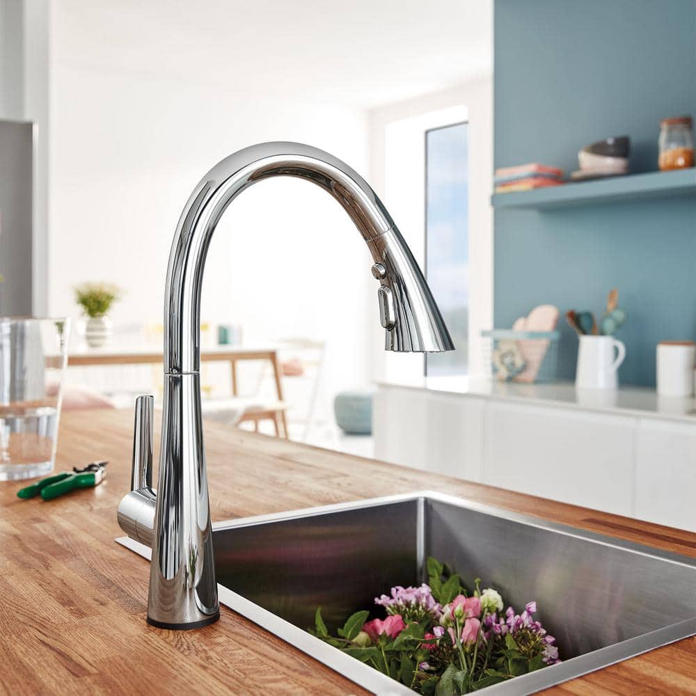 Chrome Modern Pull-Down Kitchen Faucet with Spray