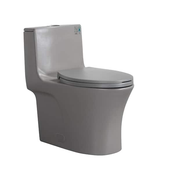 1.1/1.60 GPF Dual-Flush Elongated One Piece Toilet with Soft Closing Seat in Light Grey