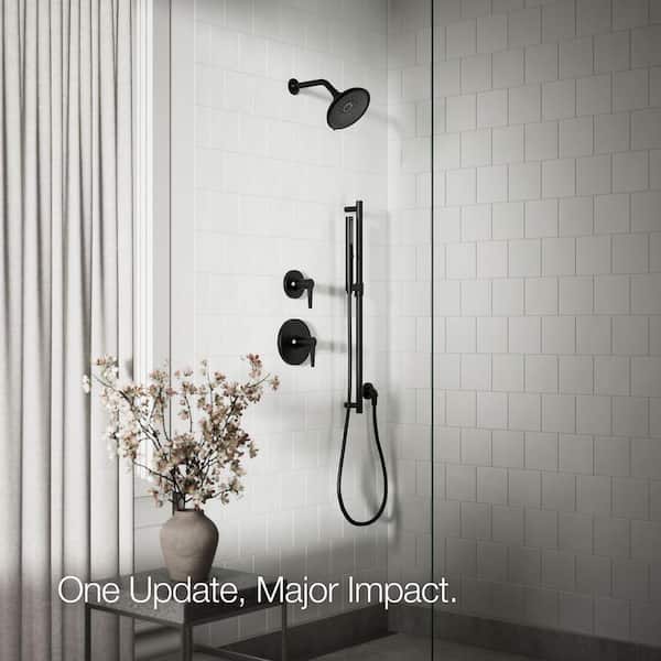 KOHLER Cursiva 3-Spray Patterns 6.75 in. Wall Mount Fixed Showerhead in Matte Black