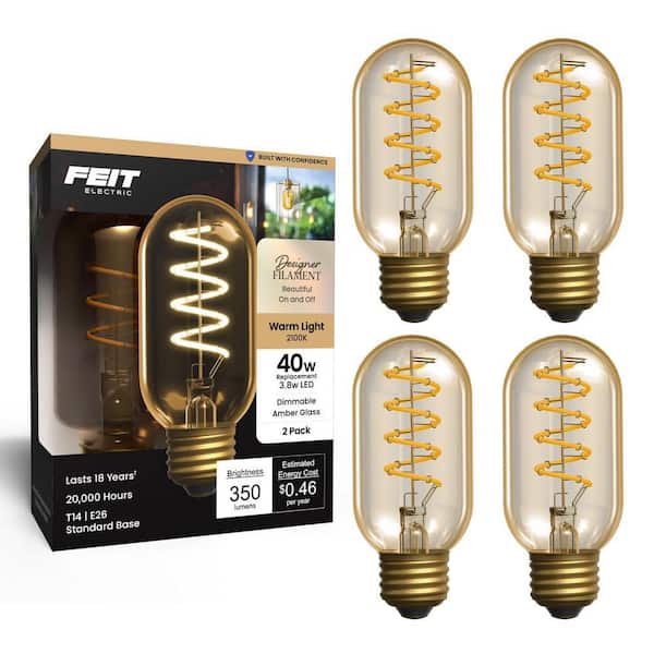Feit Electric 40-Watt Equiv. T14 Dimmable Spiral Filament Amber Glass ...