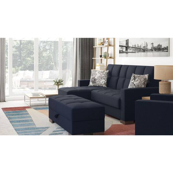 Ottomanson Basics Collection Dark Blue Ottoman With Storage BSC 11