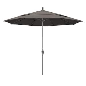 11 ft. Hammertone Grey Aluminum Market Patio Umbrella with Collar Tilt Crank Lift in Taupe Pacifica