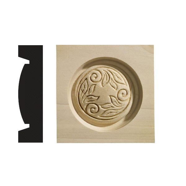 Clean Scroll Collection 13/16 in. x 3-1/4 in. x 3-1/4 in. White Hardwood Casing Door and Window Corner Block Moulding