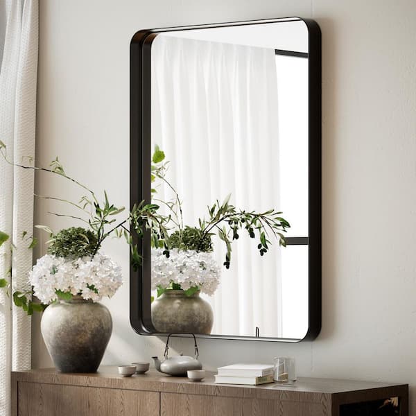 Morden Black 20 in. W x 30 in. H Rectangle Aluminum Alloy Frame Vanity Wall Mirror
