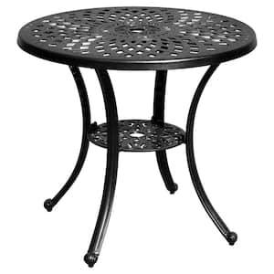 Patio Outdoor Cast Aluminum 30 in. Bistro Dining Table with Umbrella Hole, Side Table for Backyard, Garden
