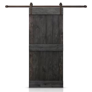 32 in. x 84 in. Distressed Mid-Bar Series Charcoal Black Stained DIY Wood Interior Sliding Barn Door with Hardware Kit