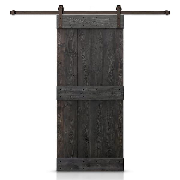 CALHOME Mid-bar Series 30 in. x 84 in. Pre-Assembled Charcoal Black Stained Wood Interior Sliding Barn Door with Hardware Kit