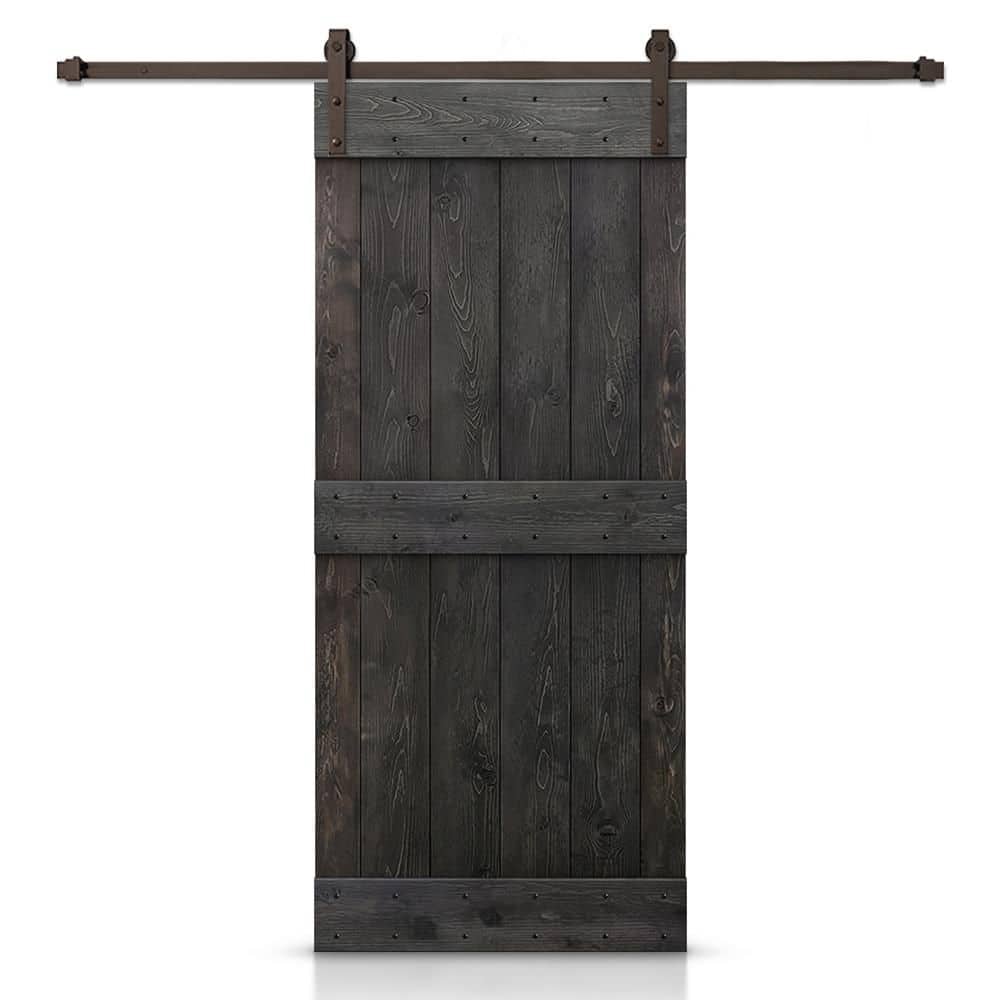 48 in. x 84 in. Distressed Mid-Bar Series Charcoal Black Stained DIY Wood Interior Sliding Barn Door with Hardware Kit price history on PriceWatchPro