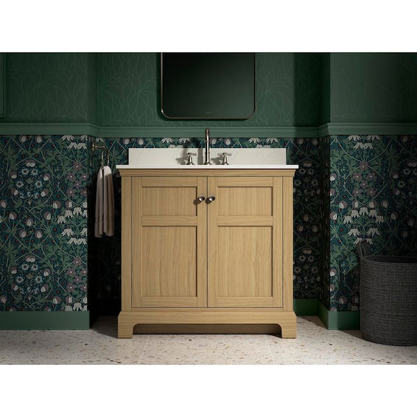 Baskin 36 in. Single Sink Light Oak Bath Vanity with Bianco Bella Quartz Top