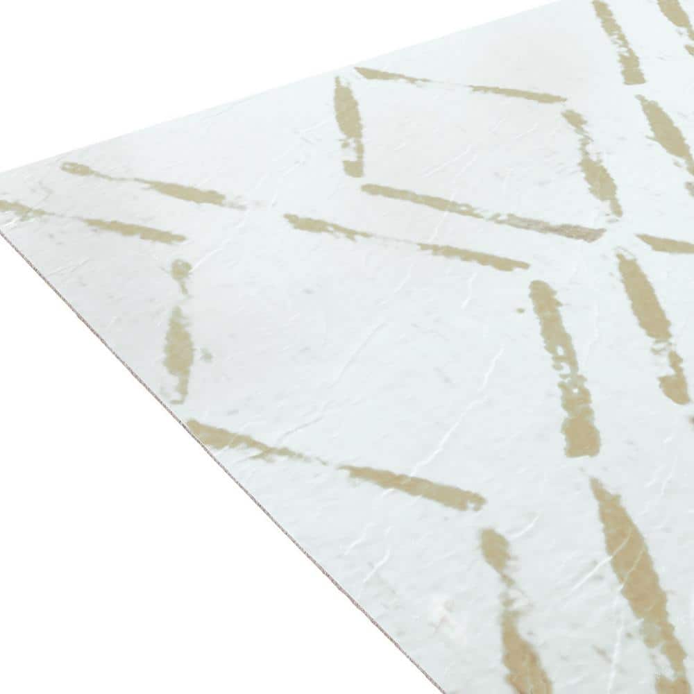Diamond Pattern Self-Adhesive Vinyl Floor Tiles, 12" x 12", White and Beige