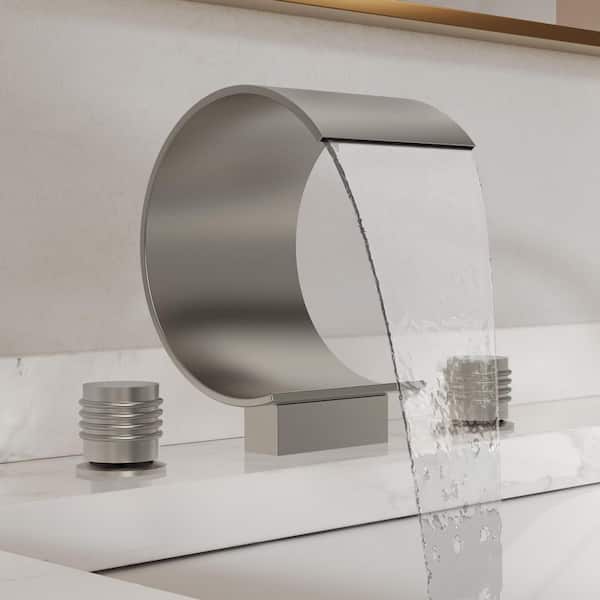Waterfall 8 in. High Widespread 2-Handle Bathroom Basin Sink Faucet 1.2 GPM in Brushed Nickel with Drain Included