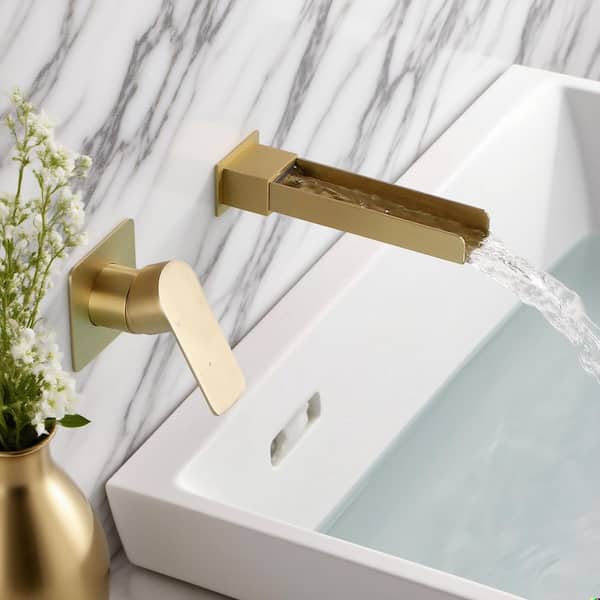 Vara Single-Handle 7.28 in. D Waterfall Spout Wall Mount Bathroom Faucet Roman Tub Faucet in Brushed Gold