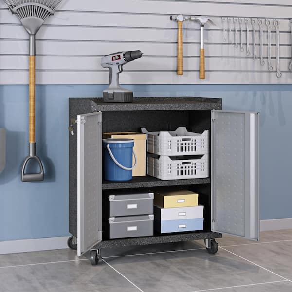 Fortress 30.3 in. W x 31.5 in. H x 18.2 in. D 2-Shelf Metal Freestanding Garage Cabinet in Gray