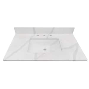 37 in. W x 22 in D Quartz White Rectangular Single Sink Vanity Top in Statuario White